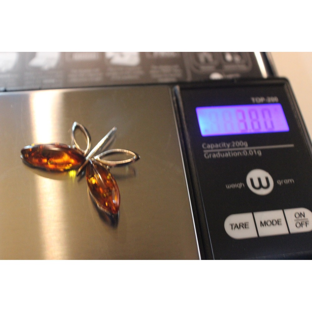 Sterling Silver 925 Baltic Amber Dragonfly Pendant Necklace 18 Inch Snake Chain - Picture 6 of 6